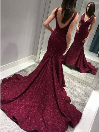 Burgundy Mermaid Sequined Evening Dresses | Sleeveless Open Back V-Neck Formal Dresses_4