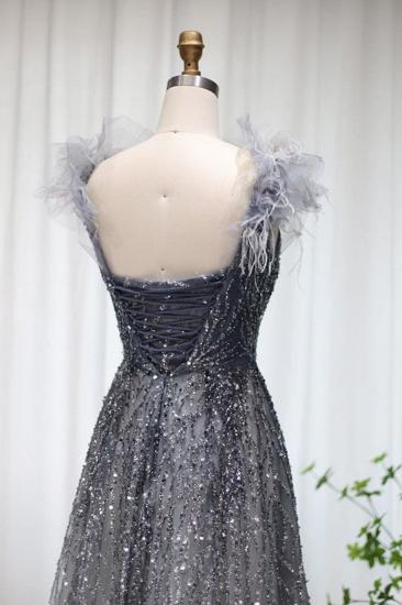 Luxury Glitter Sequins Aline Evening Party Dress V-Neck Fur Floor-Length Formal Dresses_5