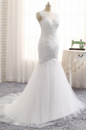 TsClothzone Glamorous Jewel Sleeveless Tulle Wedding Dresses White Mermaid Satin Bridal Gowns With Appliques On Sale_4
