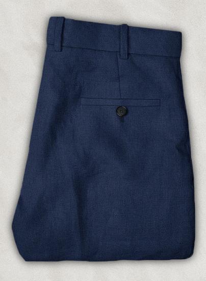 Blue cotton linen notched lapel suit_4