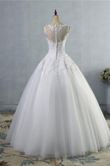 TsClothzone Ball Gown Jewel Tulle Lace Wedding Dress White Appliques Sleeveless Bridal Gowns On Sale_3