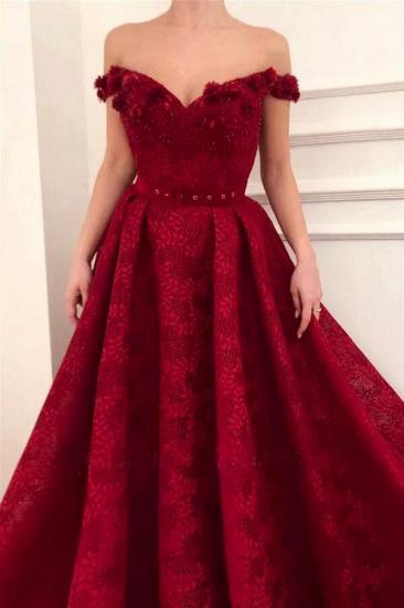 Beauty Red Off Shoulder A linie Lace Prom Dress Evening Dresses_2