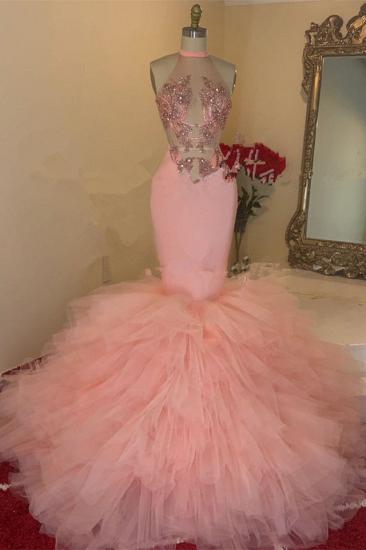 Pink mermaid feathers sleeveless prom dress_1