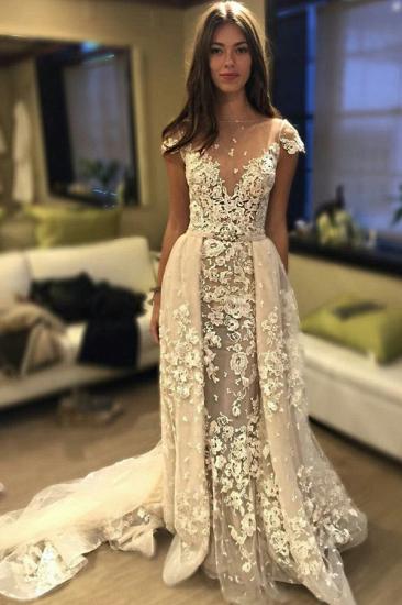 Delicate Short Sleeve Lace Appliques A-line Wedding Dress_1