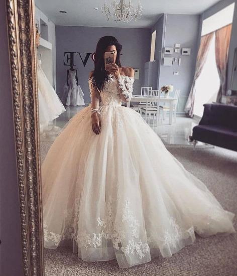Glamorous Long Sleeve Lace Appliques Ball Gown Bridal Wedding Dress_2