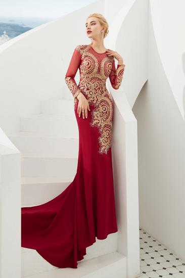 Harley | Luxury Illusion neck Long Sleeves Prom Dress with Sparkling Gold Lace Appliques_8
