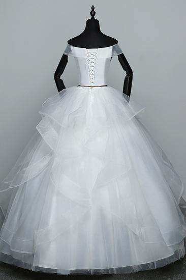 TsClothzone Elegantes, schulterfreies Organza-Hochzeitskleid, ärmellose Rüschen, Brautkleider mit Perlenschärpe_3