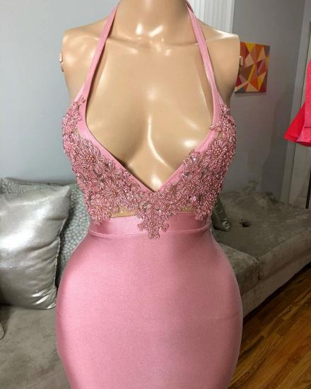 Amazing Beads Appliques Mermaid Sleeveless Pink Prom dresses_2