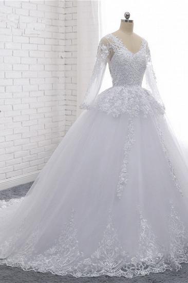 TsClothzone Stylish Long Sleeves Tulle Lace Wedding Dress Ball Gown V-Neck Sequins Appliques Bridal Gowns On Sale_4
