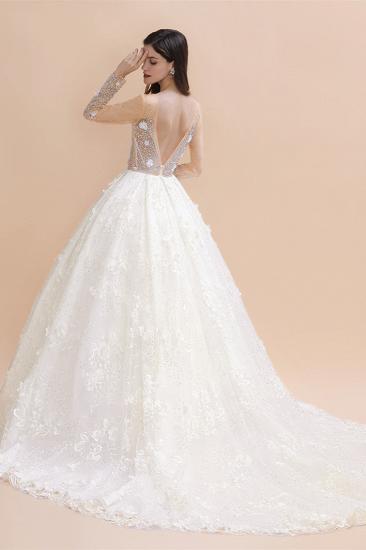 Charmantes Hochzeitskleid mit floralen Spitzenapplikationen Wunderschönes weißes Perlen-Brautkleid_2