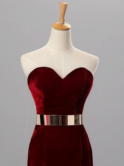 Burgundy Mermaid Sweetheart Evening Gowns with Belt Velvet Simple Formal Occasion Dress_2