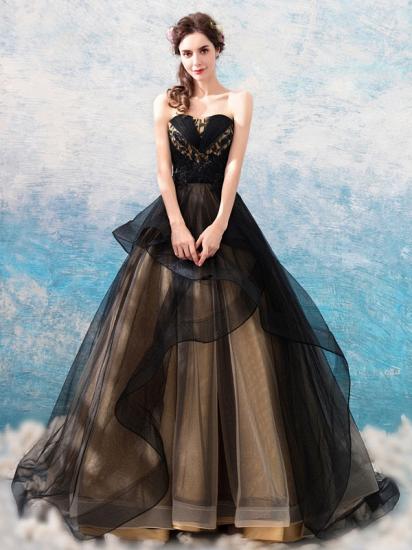 Luxury Strapless Tulle Black Lace Ruffles Wedding Dresses_2