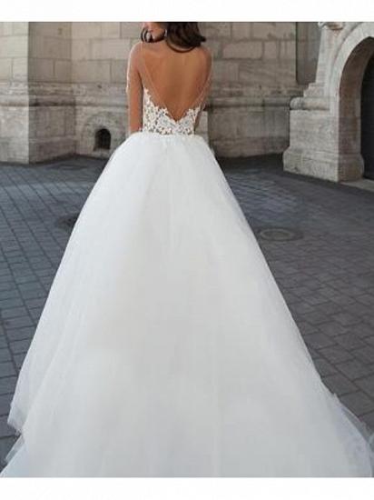 Illusion A-Line Wedding Dress Strapless Lace Tulle Long Sleeve Formal Bridal Gowns On Sale_2