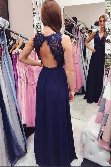 Royal Blue Lace Chiffon Long Evening Prom Dress with V-Neck_3