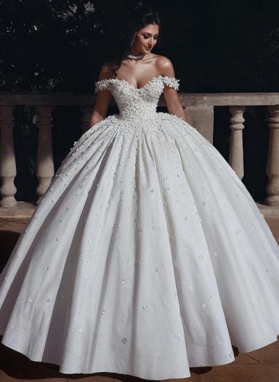 Elegant Flowers Ball Gown Wedding Dresses | Off-the-Shoulder Beaded Bridal Gowns