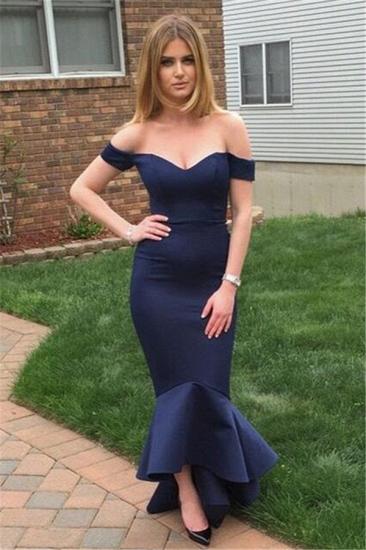 2022 Navy Sheath Evening Dresses Off The Shoulder Sexy Open back Prom Gown