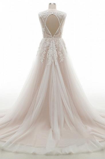 Elegant V-Neck Lace Appliques A-line Wedding Dress Tulle Evening party Dress_3