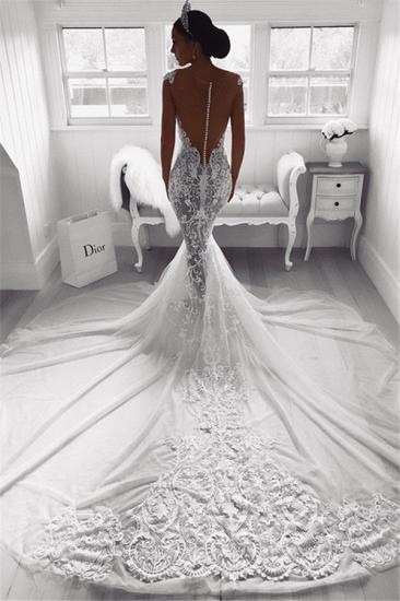 Sexy Mermaid Straps Brautkleider | Schiere Tulle ärmellose Applikationen Brautkleider_3