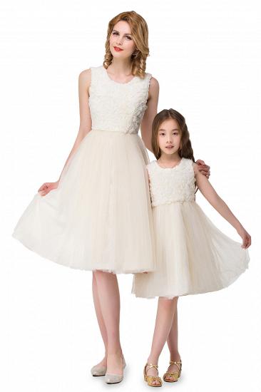 HEIDI| A-line Knee Length Tulle Jewel Sleeveless Lace Mother Daughter Dresses_5