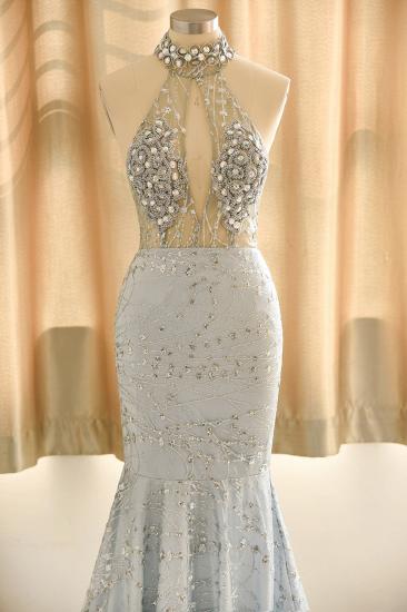 Neckholder, ärmelloses, perlenbesetztes Meerjungfrau-Satin, bodenlanges Kristall-Abschlussball-Partykleid