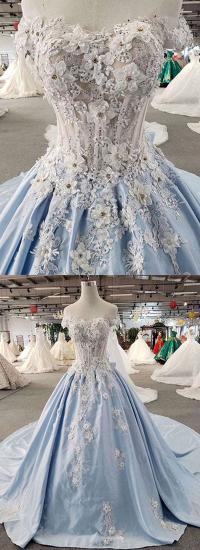 TsClothzone AffordableLight Blue Satin Sweep Train Wedding Dress Off Shoulder Sleeveless Bridal Gowns On Sale_5