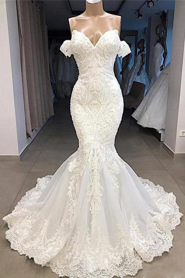 Amazing Sweetheart Mermaid White Wedding Dress | Off the shoulder Lace Bridal Gowns Online_2