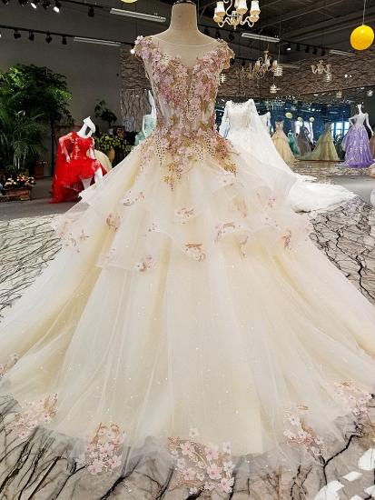 Romantic A Line Bateau Sleeveless Zipper Beadings Appliques Prom Gown With Ruffles_6