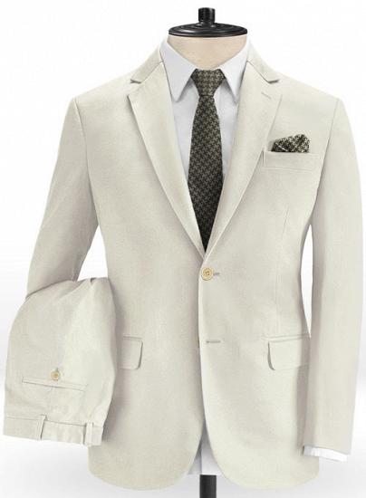 Light beige cotton notched lapel suit | two-piece suit_1