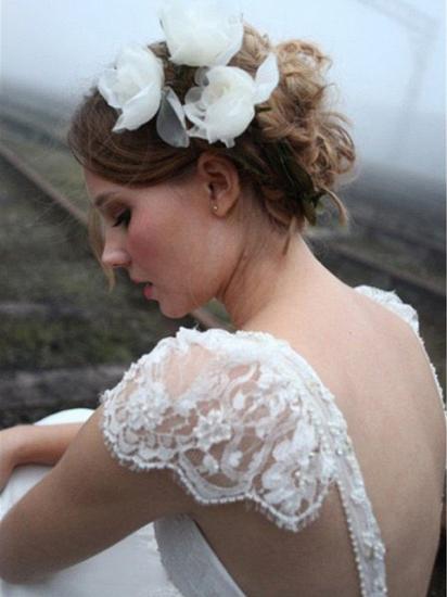 Chiffon A-Line Sleeveless V-neck Floor-Length Lace Wedding Dresses_4
