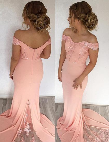 Off The Shoulder Pink Pretty Formal Evening Dress Cheap 2022 Long Lace Prom Dress_1