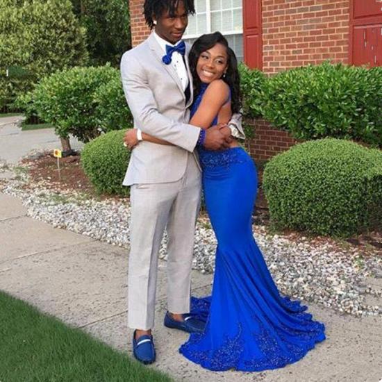 2022 Gorgeous Halter Royal Blue Mermaid Prom Dresses Beading Evening Gowns_5