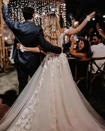 Off-Shoulder Printed Lace-Tulle Floor-Length Wedding Dress_3