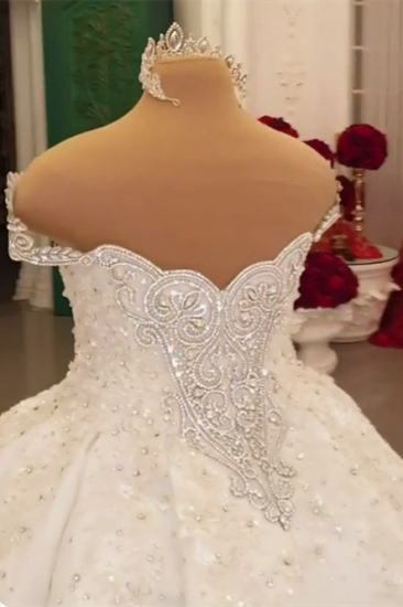 Luxury Sparkle Beaded Ball Gown Extreme Train Wedding Dress_2