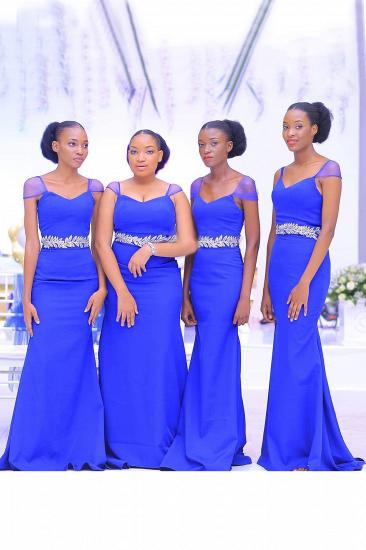 Sweetheart Neckline Cap Sleeves Floor Length Bridesmaid Dress With A Belt Of Leaves Pattern | Royal Blue Wedding Party Prom Dresses_1