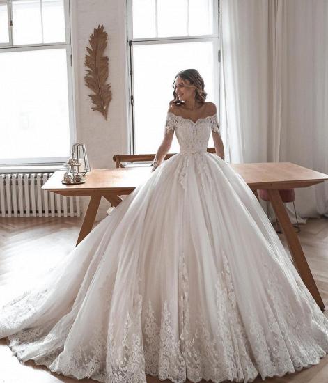Gorgeous Of Shoulder Lace Tulle Aline Garden Wedding Gown Cathedral Train_2