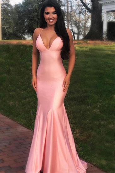 Pink Gorgeous Spaghetti Straps Criss Cross Mermaid Prom Dresses_1