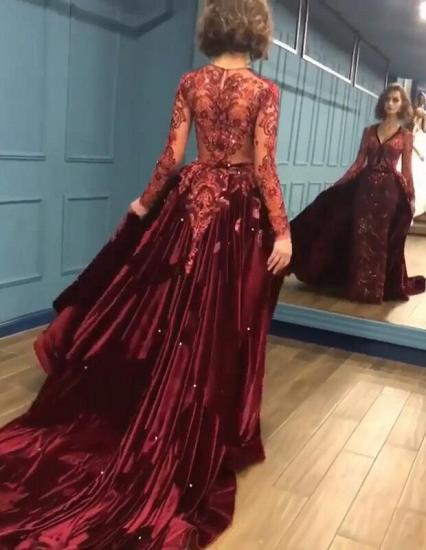 Sparkly Beading Burgundy Long Sleeves Prom Dresses with Appliques_4