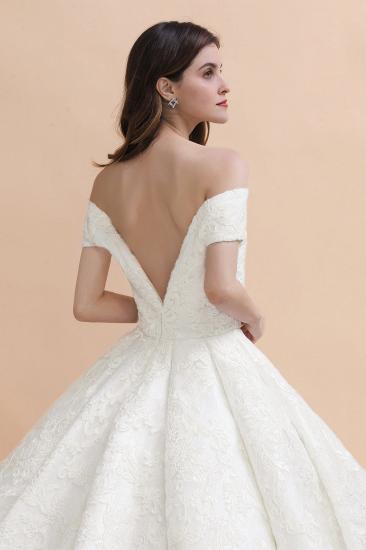 Off Shoulder Floor Length Bridal Gowns Lace Appliques Chapel Train Wedding Dress_10