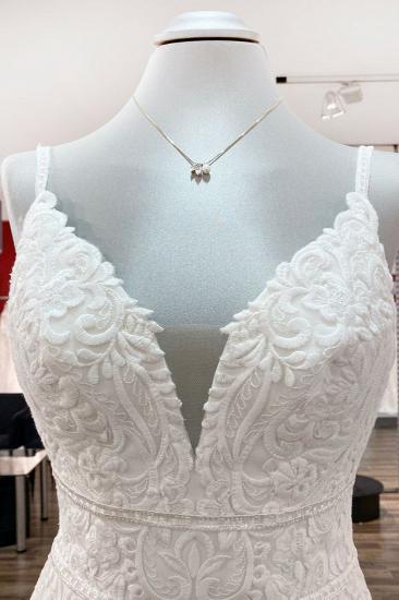 Romantische Meerjungfrau-Brautkleider mit V-Ausschnitt, ärmelloses, weiches Spitzen-Hochzeitskleid_4