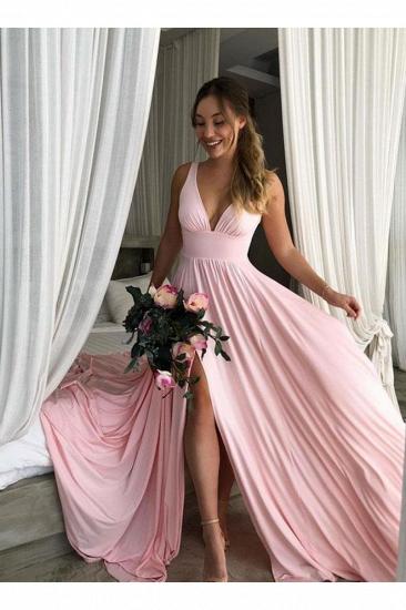 Sexy ärmellose Brautjungfernkleider mit V-Ausschnitt 2022 | Einfaches, billiges Brautjungfernkleid mit seitlichem Schlitz_6