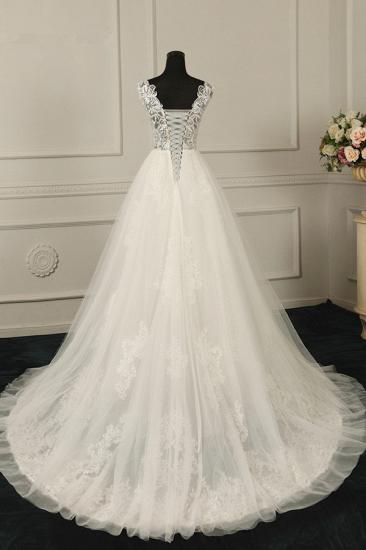 TsClothzone Sexy V-Neck Sleeveless Tulle Wedding Dress See Through Top Appliques Bridal Gowns On Sale_3