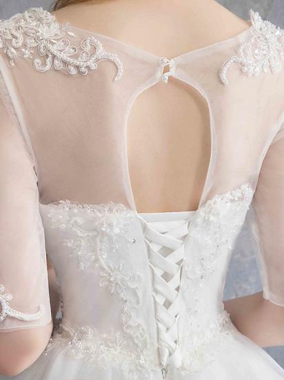 Glamouröses durchsichtiges Ballkleid-Hochzeitskleid U-Ausschnitt-Spitze Tüll Pailletten Halbarm-Brautkleider mit Kapellenschleppe_9