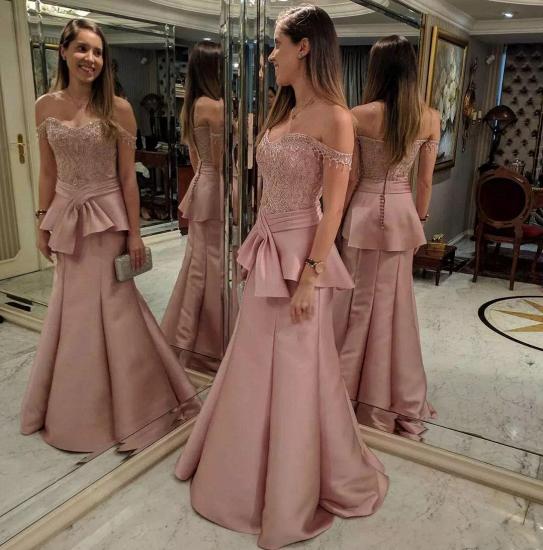 2022 Pink Mermaid Tiered Evening Dresses | Off-the-Shoulder Appliques Prom Dresses with Beadings_3