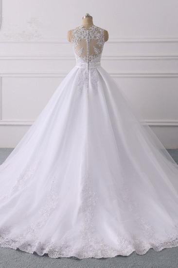 TsClothzone Gorgeous V-Neck Satin Tulle Lace Wedding Dress White Appliques Sleeveless Bridal Gowns On Sale_3