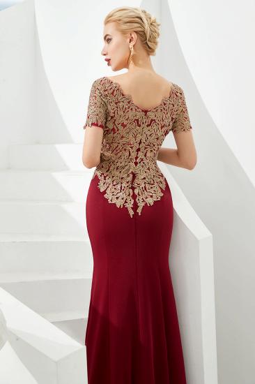 Hilary | Custom Made Short sleeves Burgundy Mermaid Prom Dress with Gold Lace Appliques_9