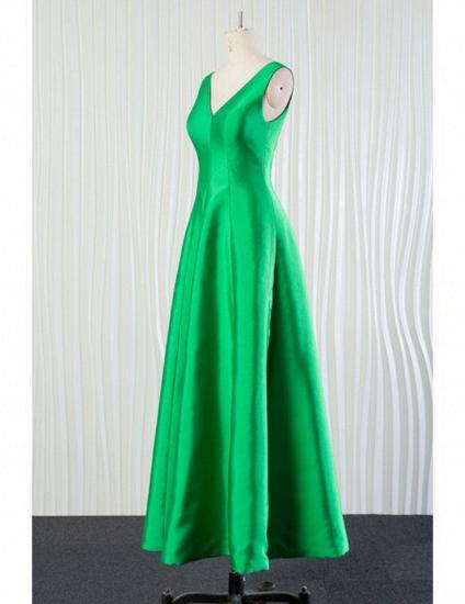 Long Green Satin V Neck Bridesmaid Dress_5