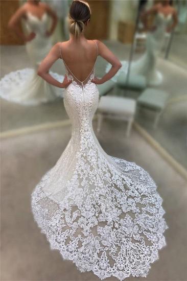 Backless Mermaid Lace Wedding Dresses Cheap 2022 | Spaghetti Straps Sequins Sexy Bridal Gowns_1