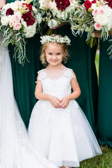 Elegantes Juwel ärmellose Spitze Applique Blumenmädchenkleider | Hochzeitskleid für Mädchen