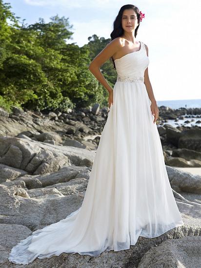Beach Sparkle A-Line Wedding Dress One Shoulder Chiffon Straps Bridal Gowns Court Train_8