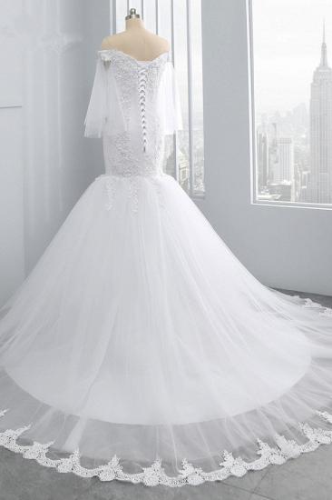 TsClothzone Gorgeous Off-the-Shoulder Sweetheart Tulle Wedding Dress White Mermaid Lace Appliques Bridal Gowns Online_5